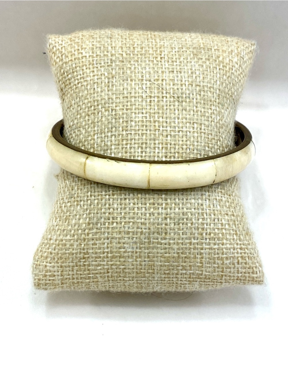 Vintage Boho Bangle Bracelet Cream Resin Inlay Segmented Stackable